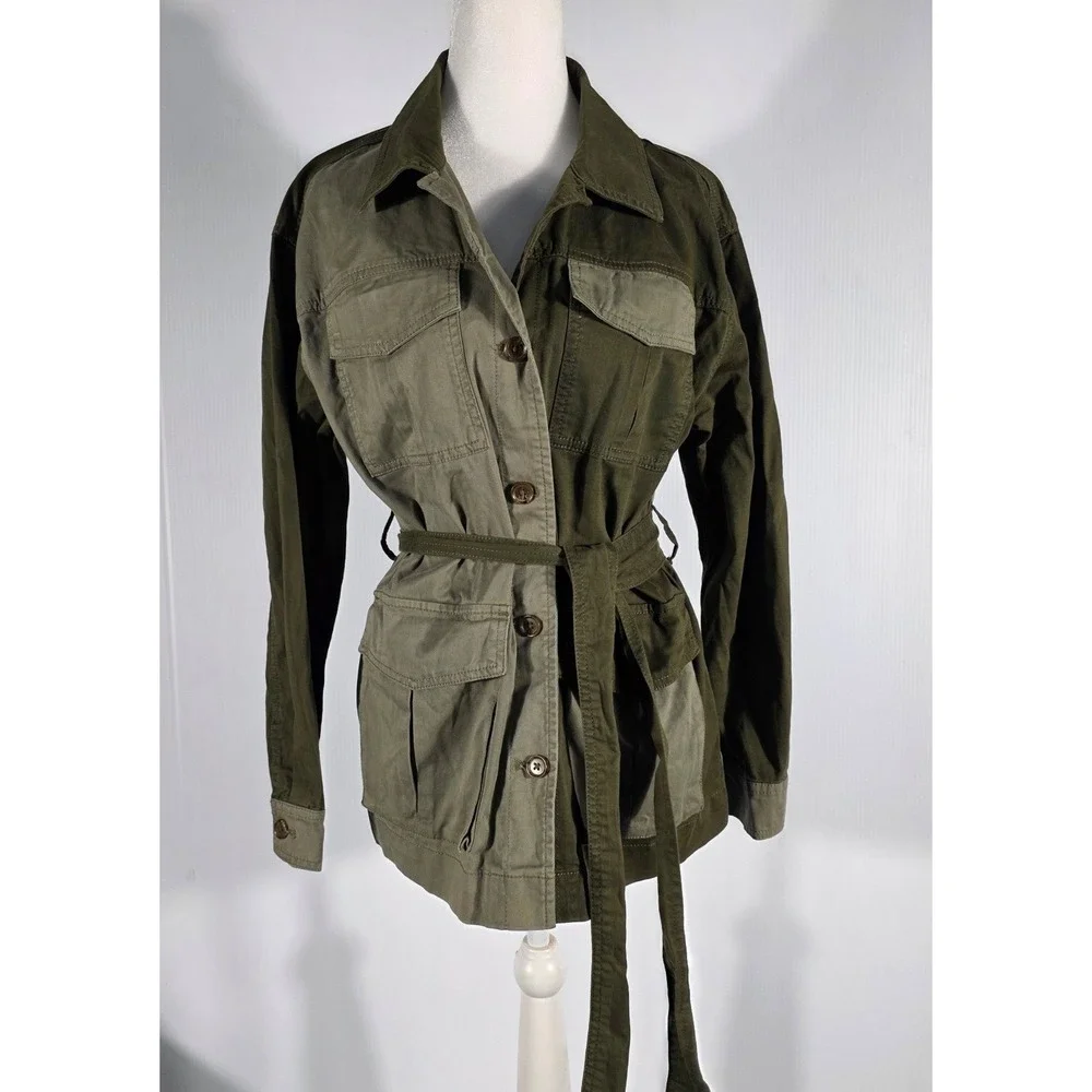 Banana Republic Two Tone Olive Green Utility Jacket Belted Button Women's Size S - Picture 3 of 4